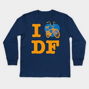 I Love Cycling DF Orange Blue / Yo Amo andar en Bicicleta en el DF / Chilango Pride / Orgullo Chilango Graphic Kids Long Sleeve T-Shirt